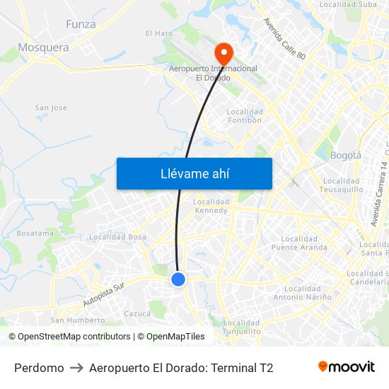 Perdomo to Aeropuerto El Dorado: Terminal T2 map