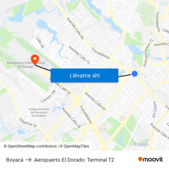 Boyacá to Aeropuerto El Dorado: Terminal T2 map