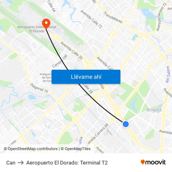 Can to Aeropuerto El Dorado: Terminal T2 map