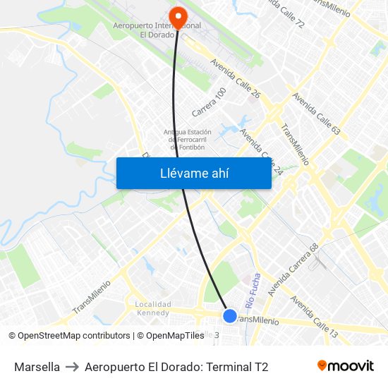 Marsella to Aeropuerto El Dorado: Terminal T2 map
