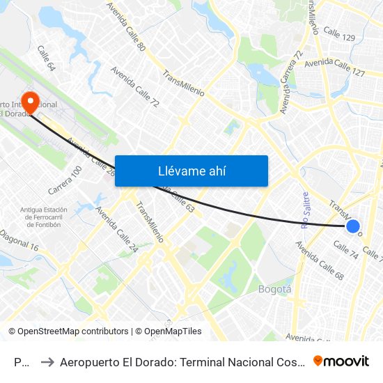 Polo to Aeropuerto El Dorado: Terminal Nacional Costado Sur map
