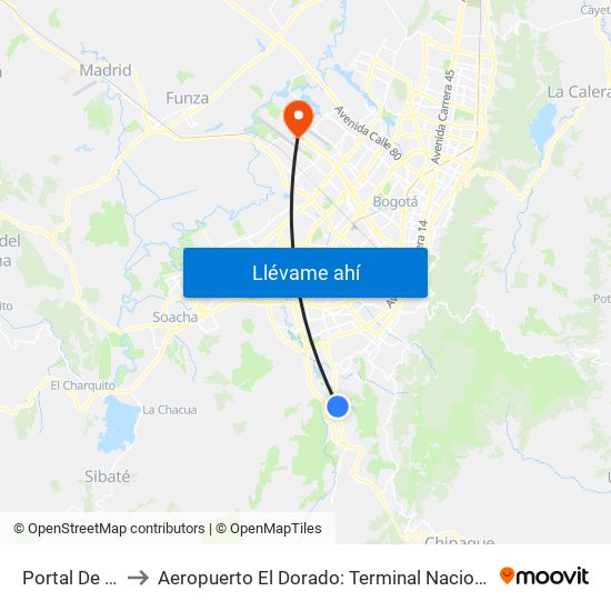 Portal De Usme to Aeropuerto El Dorado: Terminal Nacional Costado Sur map