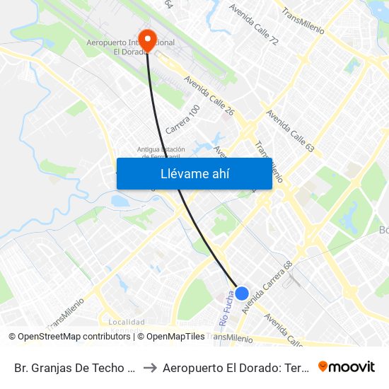 Br. Granjas De Techo (Av. Centenario - Kr 65) to Aeropuerto El Dorado: Terminal Nacional Costado Sur map