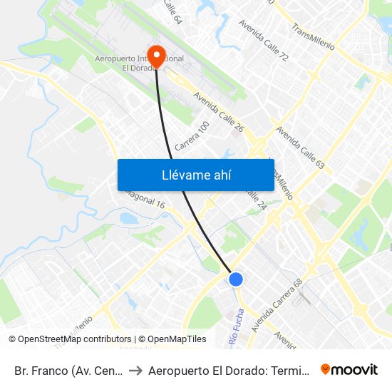 Br. Franco (Av. Centenario - Kr 69b) to Aeropuerto El Dorado: Terminal Nacional Costado Sur map