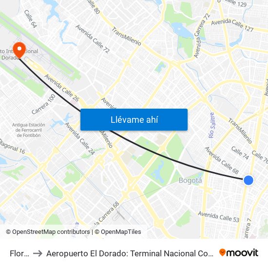 Flores to Aeropuerto El Dorado: Terminal Nacional Costado Sur map