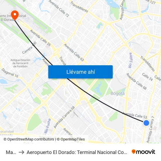 Marly to Aeropuerto El Dorado: Terminal Nacional Costado Sur map