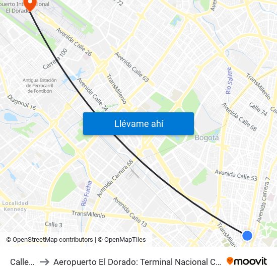 Calle 34 to Aeropuerto El Dorado: Terminal Nacional Costado Sur map
