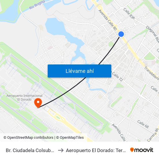 Br. Ciudadela Colsubsidio (Ac 80 - Kr 112a) to Aeropuerto El Dorado: Terminal Nacional Costado Sur map