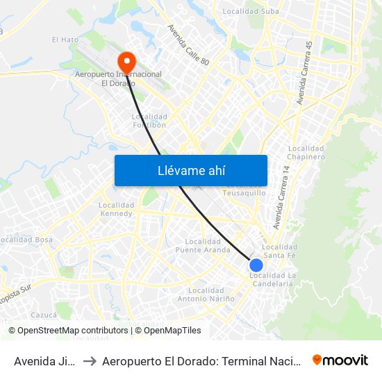 Avenida Jiménez to Aeropuerto El Dorado: Terminal Nacional Costado Sur map