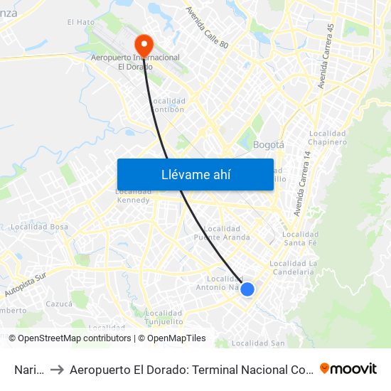 Nariño to Aeropuerto El Dorado: Terminal Nacional Costado Sur map