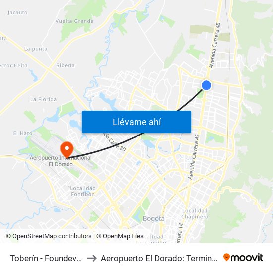 Toberín - Foundever (Lado Norte) to Aeropuerto El Dorado: Terminal Nacional Costado Sur map