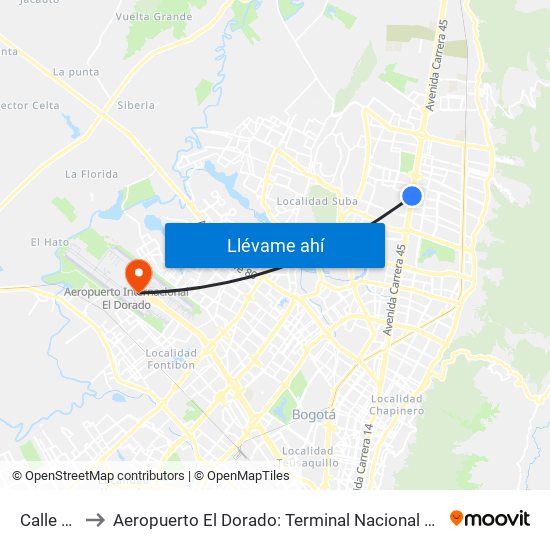 Calle 146 to Aeropuerto El Dorado: Terminal Nacional Costado Sur map