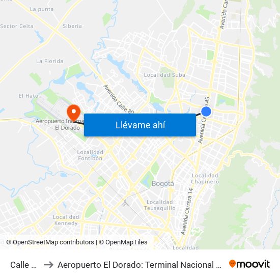 Calle 127 to Aeropuerto El Dorado: Terminal Nacional Costado Sur map