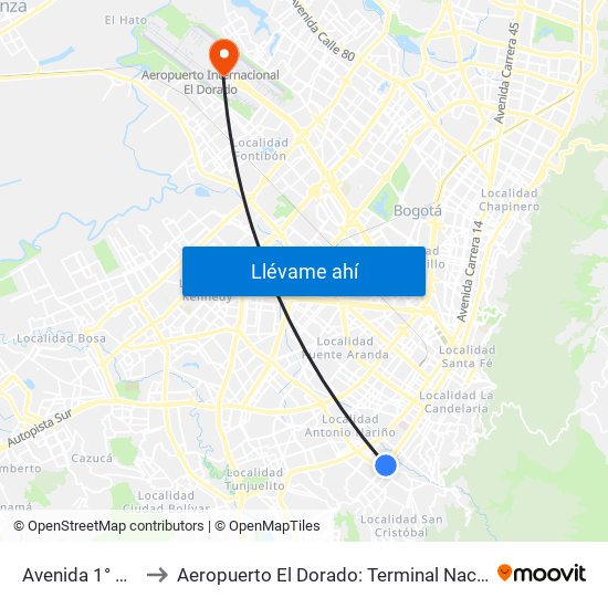 Avenida 1° De Mayo to Aeropuerto El Dorado: Terminal Nacional Costado Sur map