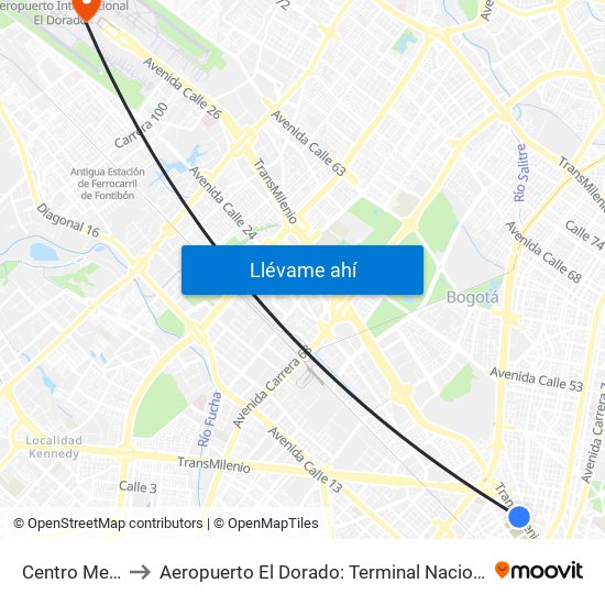 Centro Memoria to Aeropuerto El Dorado: Terminal Nacional Costado Sur map