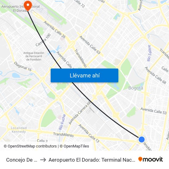 Concejo De Bogotá to Aeropuerto El Dorado: Terminal Nacional Costado Sur map