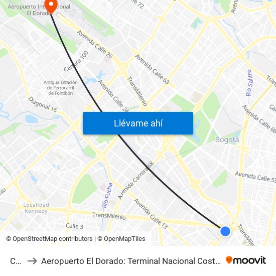 Cad to Aeropuerto El Dorado: Terminal Nacional Costado Sur map