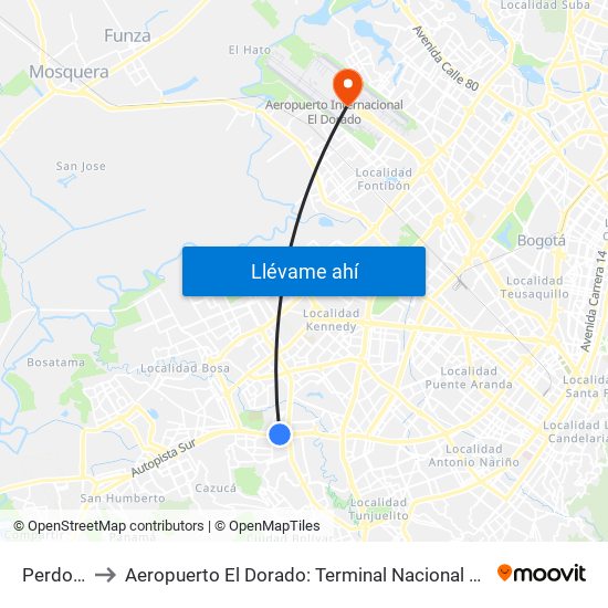 Perdomo to Aeropuerto El Dorado: Terminal Nacional Costado Sur map