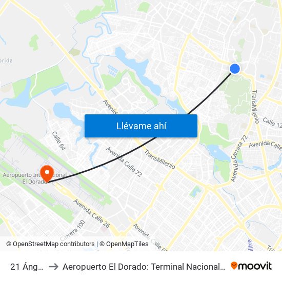 21 Ángeles to Aeropuerto El Dorado: Terminal Nacional Costado Sur map