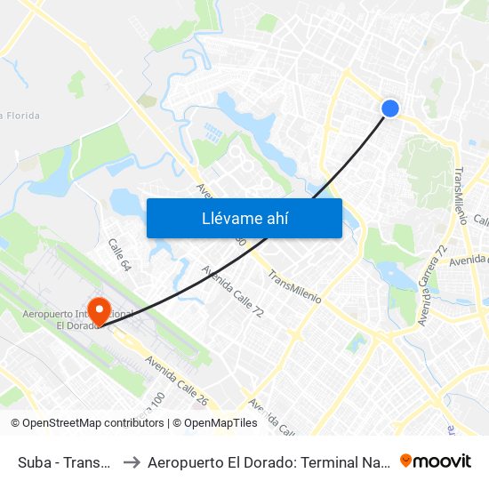 Suba - Transversal 91 to Aeropuerto El Dorado: Terminal Nacional Costado Sur map