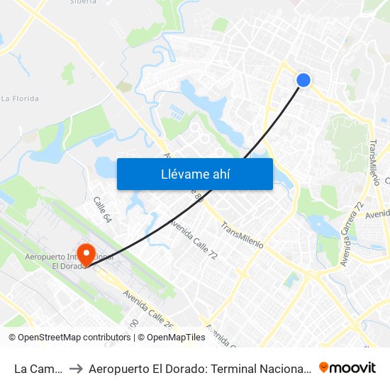 La Campiña to Aeropuerto El Dorado: Terminal Nacional Costado Sur map