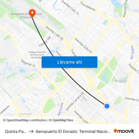 Quinta Paredes to Aeropuerto El Dorado: Terminal Nacional Costado Sur map