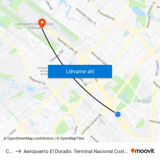 Can to Aeropuerto El Dorado: Terminal Nacional Costado Sur map