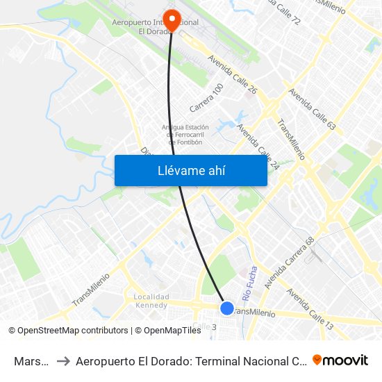 Marsella to Aeropuerto El Dorado: Terminal Nacional Costado Sur map