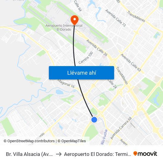 Br. Villa Alsacia (Av. Boyacá - Cl 12a) (A) to Aeropuerto El Dorado: Terminal Nacional Costado Norte map