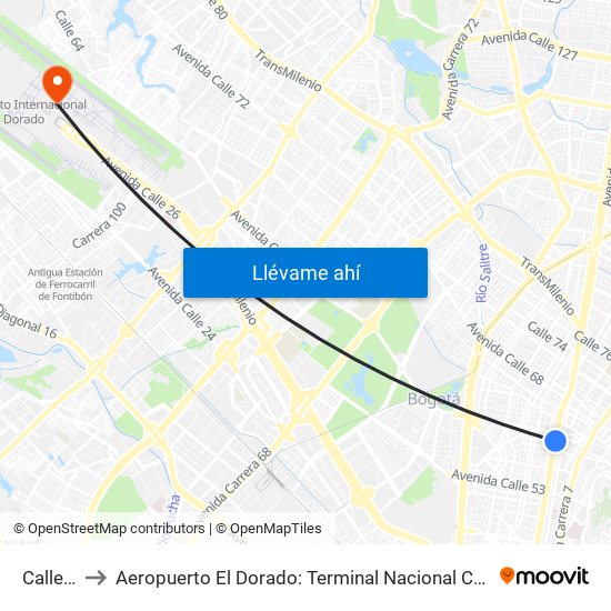 Calle 63 to Aeropuerto El Dorado: Terminal Nacional Costado Norte map