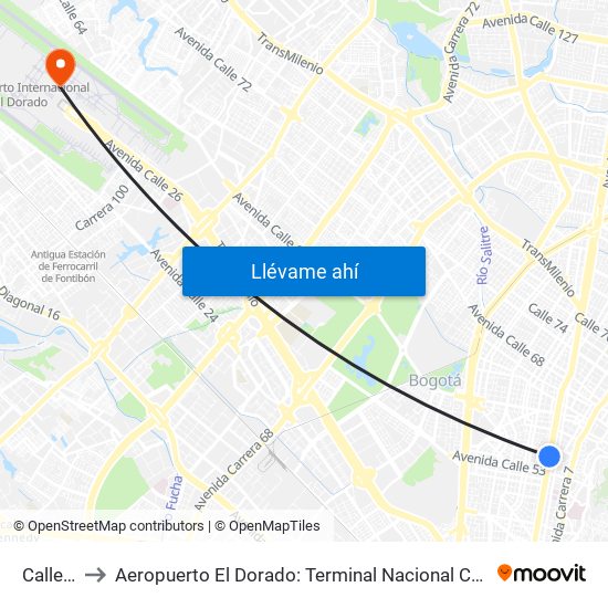 Calle 57 to Aeropuerto El Dorado: Terminal Nacional Costado Norte map