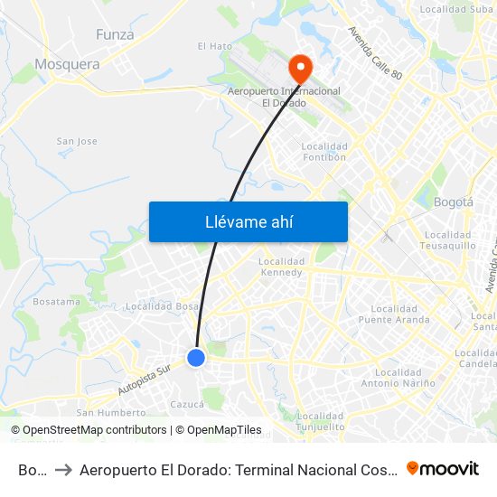 Bosa to Aeropuerto El Dorado: Terminal Nacional Costado Norte map