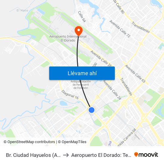 Br. Ciudad Hayuelos (Av. Centenario - Av. C. De Cali) to Aeropuerto El Dorado: Terminal Nacional Costado Norte map