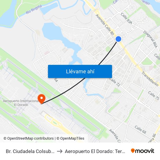 Br. Ciudadela Colsubsidio (Ac 80 - Kr 112a) to Aeropuerto El Dorado: Terminal Nacional Costado Norte map