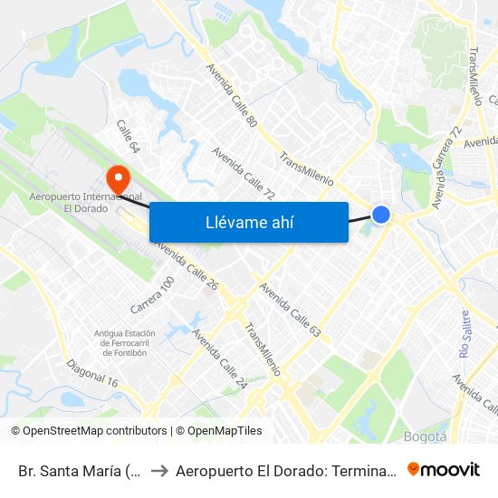 Br. Santa María (Ac 80 - Kr 73b) to Aeropuerto El Dorado: Terminal Nacional Costado Norte map
