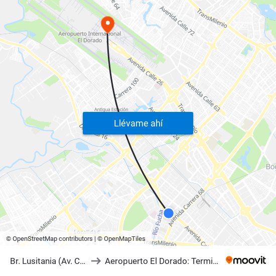 Br. Lusitania (Av. Centenario - Kr 68b) to Aeropuerto El Dorado: Terminal Nacional Costado Norte map