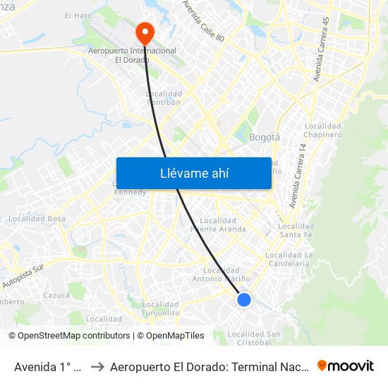 Avenida 1° De Mayo to Aeropuerto El Dorado: Terminal Nacional Costado Norte map