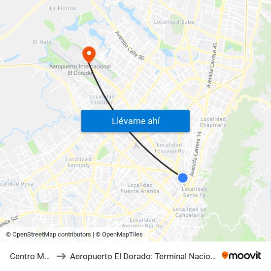 Centro Memoria to Aeropuerto El Dorado: Terminal Nacional Costado Norte map