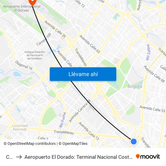 Cad to Aeropuerto El Dorado: Terminal Nacional Costado Norte map