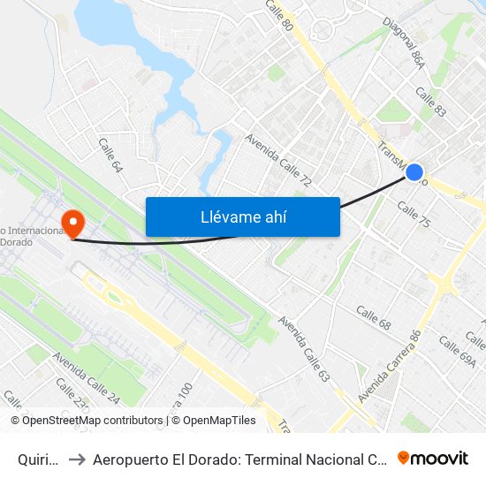 Quirigua to Aeropuerto El Dorado: Terminal Nacional Costado Norte map