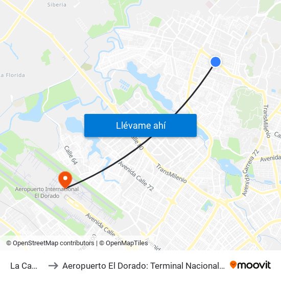 La Campiña to Aeropuerto El Dorado: Terminal Nacional Costado Norte map