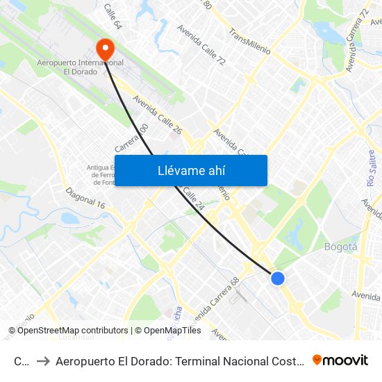 Can to Aeropuerto El Dorado: Terminal Nacional Costado Norte map