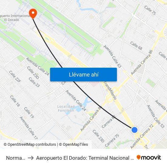 Normandía to Aeropuerto El Dorado: Terminal Nacional Costado Norte map