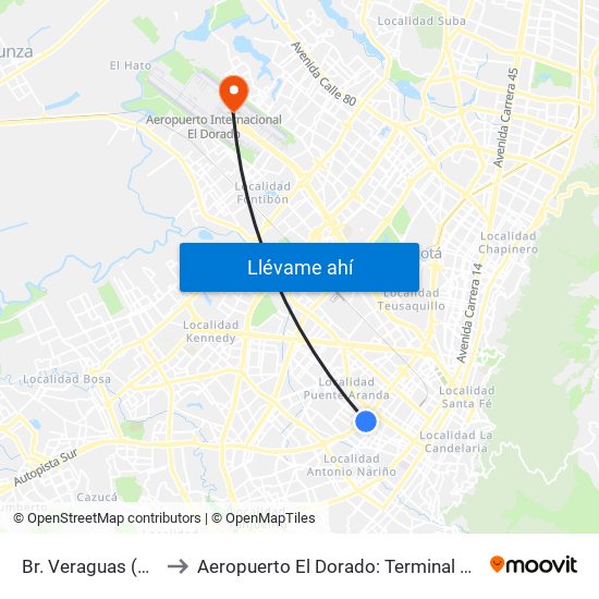 Br. Veraguas (Cl 3 - Kr 29a) to Aeropuerto El Dorado: Terminal Nacional Costado Norte map