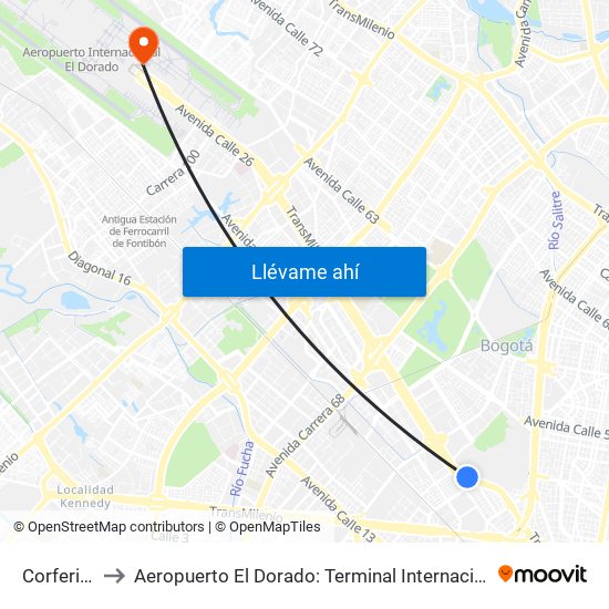 Corferias to Aeropuerto El Dorado: Terminal Internacional map