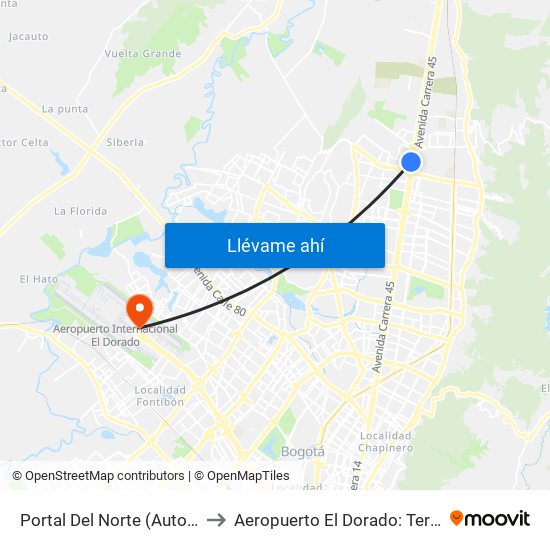 Portal Del Norte (Auto Norte - Cl 174a) to Aeropuerto El Dorado: Terminal Internacional map