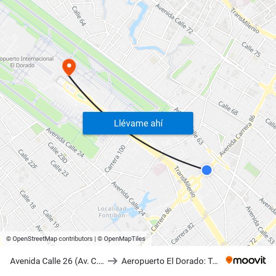 Avenida Calle 26 (Av. C. De Cali - Cl 51) (A) to Aeropuerto El Dorado: Terminal Internacional map
