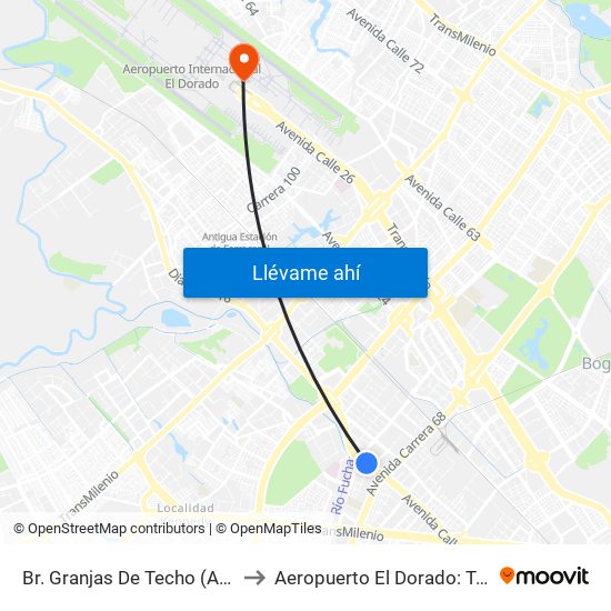 Br. Granjas De Techo (Av. Centenario - Kr 65) to Aeropuerto El Dorado: Terminal Internacional map