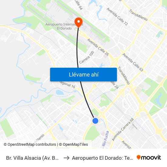 Br. Villa Alsacia (Av. Boyacá - Cl 12a) (A) to Aeropuerto El Dorado: Terminal Internacional map