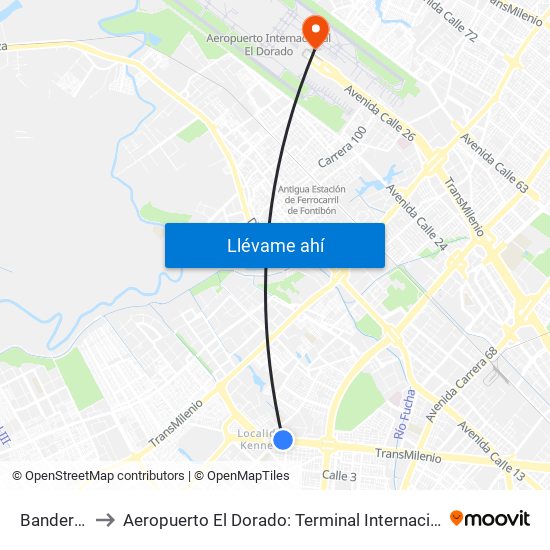 Banderas to Aeropuerto El Dorado: Terminal Internacional map